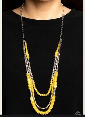 Newly Neverland Yellow Layered Necklace And Matching Earrings